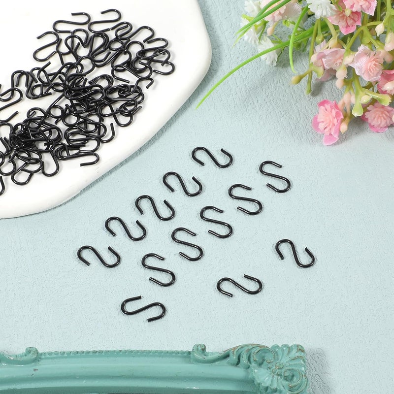 Alrhso 100 Pcs 1/2'' Mini S Hooks for Hanging, Small Iron Wire S Hook for Christmas Ornaments Keychain Jewelry DIY Crafts (Black) - Image 4